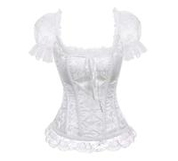 Minetom Femme Corset De Dentelle Bustier Gothique Chemisier avec Col Carré Et Manches Courtes Vintage Victorienne Blouse Haut Rétro A Blanc L