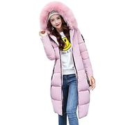Minetom Femme Doudoune Longue Manteau Zippé épais Chaud Parka Blouson Hiver Coton Doublé avec Capuche Elegant Slim Hoodie Jacket Veste Rose 36