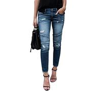 Minetom Femme Jeans Déchiré Push Up Skinny Slim Fit Stretch Boyfriend Denim Troué Crayon Pantalons Jeggings Casual Rétro Pants A Bleu Clair 01 M