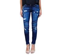 Minetom Femme Jeans Déchiré Push Up Skinny Slim Fit Stretch Boyfriend Denim Troué Crayon Pantalons Jeggings Casual Rétro Pants A Bleu XL