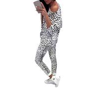 Minetom Femme Jogging Yoga Gym Survêtement Suits Camouflage Manches Longues Top Chemise Blouson et Pantalon Poches Ensemble de Sportwear Vêtement de Sport 2pcs Blanc FR 36