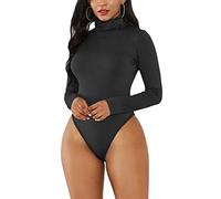 Minetom Femme Mince Body Manche Longue Maillot de Corps Bodysuits Col Haut Sexy Solides Bandage Jumpsuits Tops Chic Shirts Hauts Noir 36