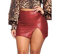 Minetom Femme Mini Jupe Moulante Simili Cuir Mouillé Courte Taille Haute Wetlook Ourlet Fendu PU Jupe De Fête Costume De Club A Rouge S