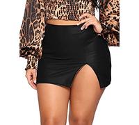 Minetom Femme Mini Jupe Moulante Simili Cuir Mouillé Courte Taille Haute Wetlook Ourlet Fendu PU Jupe De Fête Costume De Club A Noir S