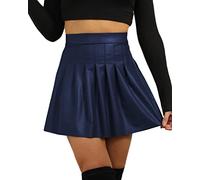 Minetom Femme Mini Jupe Moulante Simili Cuir Mouillé Courte Taille Haute Wetlook Ourlet Fendu PU Jupe De Fête Costume De Club D Bleu L