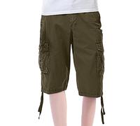 Minetom Femme Pantalons Cargo Short Bermuda Eté Multi-Poches Shorts Cargo Sport Grande Taille Casual Genou Longueur Pantalon Capris A Armée Verte L