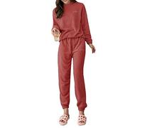 Minetom Femme Pyjama Ensemble Hiver Manche Longue Chaud Doux Toison Polaire Vêtements de Nuit Intérieur Deux Pièces Tops et Pantalon A Rouge 34