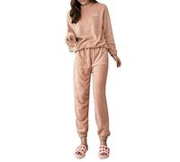 Minetom Femme Pyjama Ensemble Hiver Manche Longue Chaud Doux Toison Polaire Vêtements de Nuit Intérieur Deux Pièces Tops et Pantalon A Rose 38