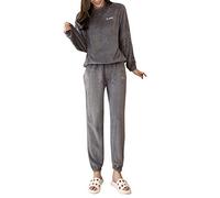 Minetom Femme Pyjama Ensemble Hiver Manche Longue Chaud Doux Toison Polaire Vêtements de Nuit Intérieur Deux Pièces Tops et Pantalon A Gris 44