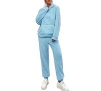 Minetom Femme Pyjama Ensemble Hiver Manches Longues Chaud Doux Polaire Vêtements de Nuit Deux Pièces Flanelle Sweat à Capuche et Pantalon A Bleu M