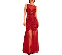 Minetom Femme Robe Flapper Charleston Vintage de Bal et Cocktail à Paillettes pour Années 20 Gatsby A Rouge XL