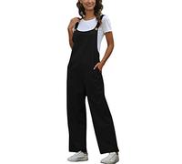 Minetom Femme Salopette Casual Large Ample Harem Sarouel Pantalon Combinaison Jumpsuit Rétro Overalls Rompers Playsuits avec Poches A Noir 36
