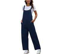 Minetom Femme Salopette Casual Large Ample Harem Sarouel Pantalon Combinaison Jumpsuit Rétro Overalls Rompers Playsuits avec Poches A Bleu 40