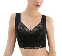 Minetom Femme Soutiens-Gorge de Sport sans Armature Push Up Brassière Dentelle Bra Bandeau Lingerie Confortable Soutien Gorge pour Quotidien Fitness Yoga B Noir L