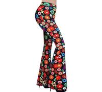 Minetom Femme Taille Haute Pantalon Patte d'elephant Bootcut Flare Évasé Pants Imprimé Années 70 Carnaval Hippie Disco Costume B Multicolore XXL