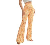 Minetom Femme Taille Haute Pantalon Patte d'elephant Bootcut Flare Évasé Pants Imprimé Années 70 Carnaval Hippie Disco Costume D Orange L