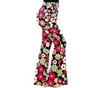 Minetom Femme Taille Haute Pantalon Patte d'elephant Bootcut Flare Évasé Pants Imprimé Années 70 Carnaval Hippie Disco Costume B Noir XXL