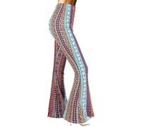 Minetom Femme Taille Haute Pantalon Patte d'elephant Bootcut Flare Évasé Pants Imprimé Années 70 Carnaval Hippie Disco Costume B Bleu M