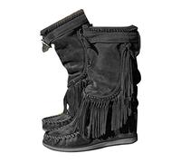 Minetom Femmes Bottes De Neige des Franges Chaussure d'hiver Chaude Classique Talon Plats Boots Bottines Mode Bout Rond B Noir 43 EU
