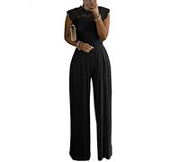 Minetom Femmes Combinaison Jumpsuit Dentelle Playsuit Couleur Unie Pantalon Cocktail Soirée Romper A Noir S