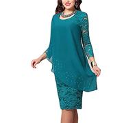 Minetom Femmes Dentelle à Fleurs Midi Robe Élégant Col Rond Bodycon Dress de Soirée Mariage Cocktail D Vert L