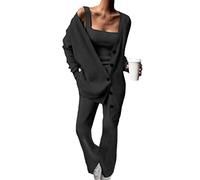 Minetom Femmes Ensemble de Survêtement de Trois Pieces Survêtement Tricoté Pullover Débardeur Zippés Cardigan et Pantalon 3pcs Noir S