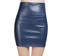Minetom Femmes Jupe en Similicuir Mini Jupe Sexy Taille Haute Jupe Courte Bodycon Extensible Crayon Moulante Fête Club Jupe A Bleu Foncé M