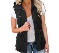Minetom Femmes Poches Fonctionnelles Cordon De Serrage Taille Gilet Cargo Veste Sans Manches Blouson Reporter Travail Camping Randonnée Outwear A Noir 3XL