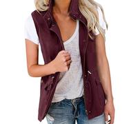 Minetom Femmes Poches Fonctionnelles Cordon De Serrage Taille Gilet Cargo Veste Sans Manches Blouson Reporter Travail Camping Randonnée Outwear B Rouge S