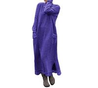 Minetom Femmes Pull Robe Col Rond Solide Couleur Chandail À Manches Longues Lâche Pullover Maxi Dress Long Hiver Robe (44, Violet)