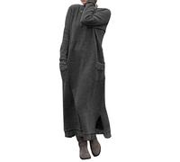 Minetom Femmes Pull Robe Col Rond Solide Couleur Chandail À Manches Longues Lâche Pullover Maxi Dress Long Hiver Robe Gris foncé 42