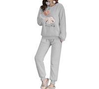 Minetom Femmes Pyjama Ensemble Hiver Manche Longue Chaud Doux Toison Polaire Animal Mignon Vêtements de Nuit Intérieur Deux Pièces Tops et Pantalon D Gris 36