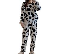 Minetom Femmes Pyjama Ensemble Hiver Manche Longue Chaud Doux Toison Polaire Animal Mignon Vêtements de Nuit Intérieur Deux Pièces Tops et Pantalon E Noir 38