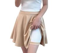 Minetom Femmes Rétro Jupe Basique Plissée Patineuse Fille Elastique A-Ligne Court Mini Jupe Stretch Taille Haute Jupe avec Short A1 Beige S