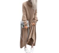 Minetom Femmes Robe Col Roulé Chaud Polaire Peluche Manches Longues Lâche Pull Maxi Robe Longue Automne Hiver Robe A Kaki XXL