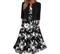 Minetom Femmes Robe De Cocktail Soirée Bal Décontractée Impression À sans Manche Midi Robe avec Boléros pour Promo Demoiselle Honneur Fête Cérémonie Ensemble De Robes D Noir XL