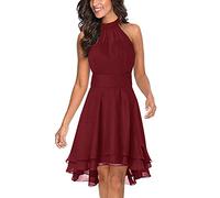 Minetom Femmes Robe Mousseline De Soie sans Manches Une Ligne Halter Au Genou Robe De Soirée Parti Dame Balle De Bal Mariage Jupe De Mariée A Rouge XS