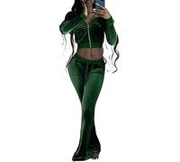Minetom Femmes Velours Ensemble Survêtement Manche Longue Blouson Sweat-Shirt Revers Veste Jogging Pantalon Sports Suits 2pcs Vert S