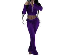 Minetom Femmes Velours Ensemble Survêtement Manche Longue Blouson Sweat-Shirt Revers Veste Jogging Pantalon Sports Suits 2pcs Violet M