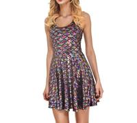 Minetom Femmes Vintage Robe Écailles de Poisson Imprimé Mini Robe de Vacances Plage Soirée Fête Casual A-Ligne Tunique Robe A Multicolore S