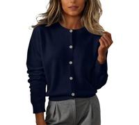 Minetom Gilet Femme Cardigan Léger À Manches Longues Col Rond Décontracté Boutons Pull Léger Couleur Unie Tricoté Élégant A Marin M