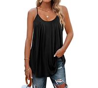 Minetom Haut Femme sans Manche Ete Débardeur Long Cami Gilet à Bretelles évasée Blouse Casual Basique Tshirt à la Maison Top B Noir L