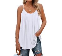 Minetom Haut Femme sans Manche Ete Débardeur Long Cami Gilet à Bretelles évasée Blouse Casual Basique Tshirt à la Maison Top B Blanc XXL