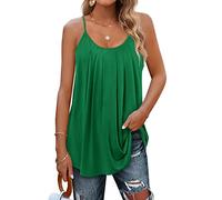 Minetom Haut Femme sans Manche Ete Débardeur Long Cami Gilet à Bretelles évasée Blouse Casual Basique Tshirt à la Maison Top B Vert XL