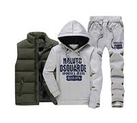 Minetom Homme Ensemble Jogging Survêtement Sport Costume Hiver Chaud Sweats à Capuche Pantalon Gilet Trois Pièces A Gris M