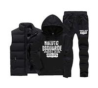 Minetom Homme Ensemble Jogging Survêtement Sport Costume Hiver Chaud Sweats à Capuche Pantalon Gilet Trois Pièces A Noir S