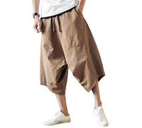 Minetom Homme Été Pantalon en Lin Lâche Capri Shorts Bermudas 3/4 Pantacourt Oversize Baggy Elastique Solide Confortable Respirant Cargo Pants Large Sarouel Kaki XL