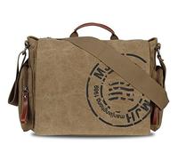 Minetom Homme Sacoche Sac Bandoulière Toile Voyage Besace Vintage École Plein Sport Occasionnels Loisir Sacoche Rétro Pack Kaki One Size(39 * 28 * 14 cm)