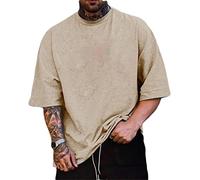 Minetom Homme T-Shirt Oversize Col Rond Large Manches Courtes Oversized Imprimé Tee Shirt Sport Décontracté Chemises B Beige XL