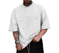 Minetom Homme T-Shirt Oversize Col Rond Large Manches Courtes Oversized Imprimé Tee Shirt Sport Décontracté Chemises B Blanc XL
